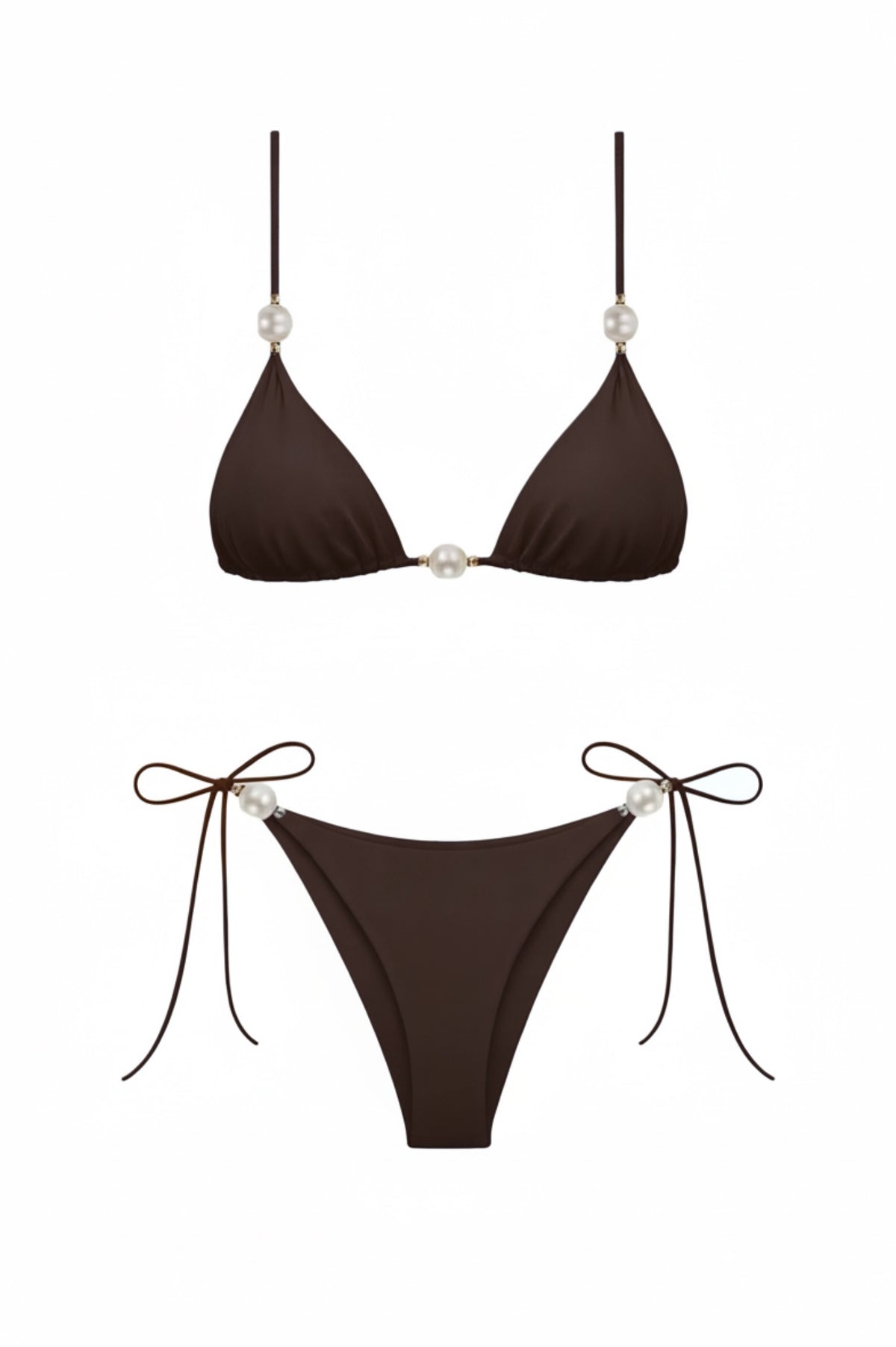 Koyu Kahve İncili Üçgen Bikini