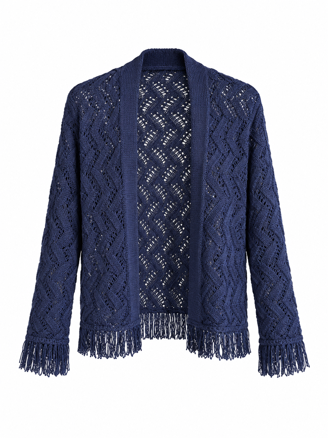 Celeste Lacivert Ajurlu Püsküllü Kısa Triko Hırka