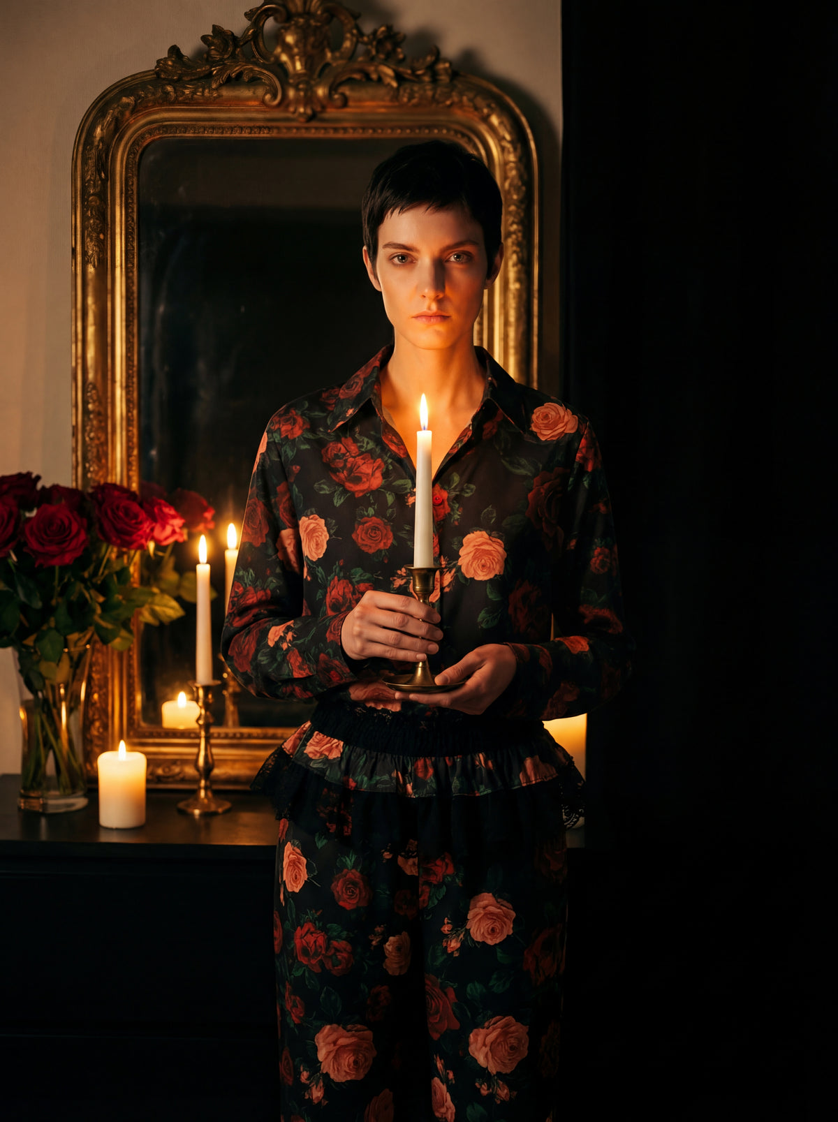 Roseline Gül Desen Pamuklu Pijama Set