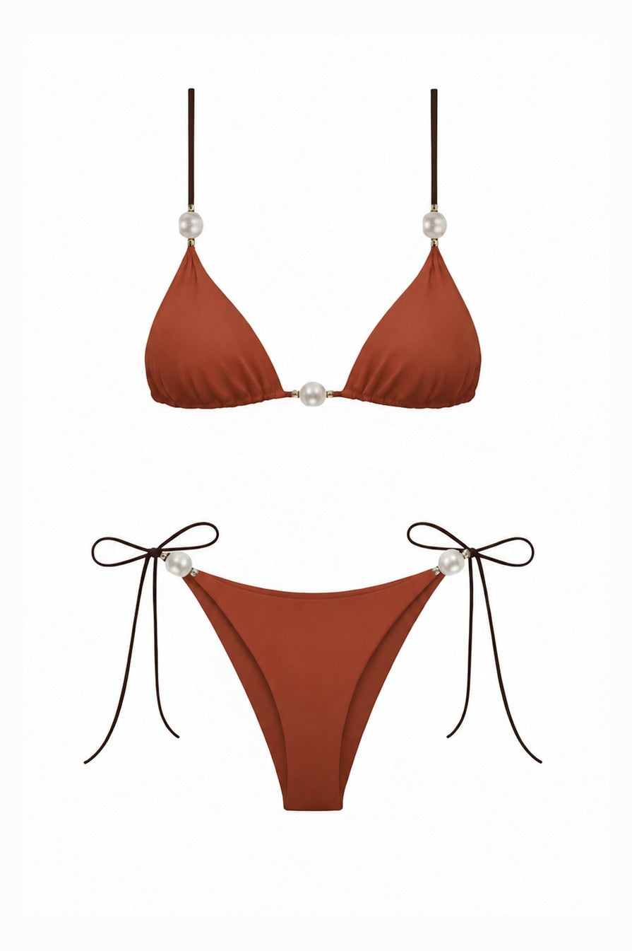 İncili Üçgen Bikini Kiremit
