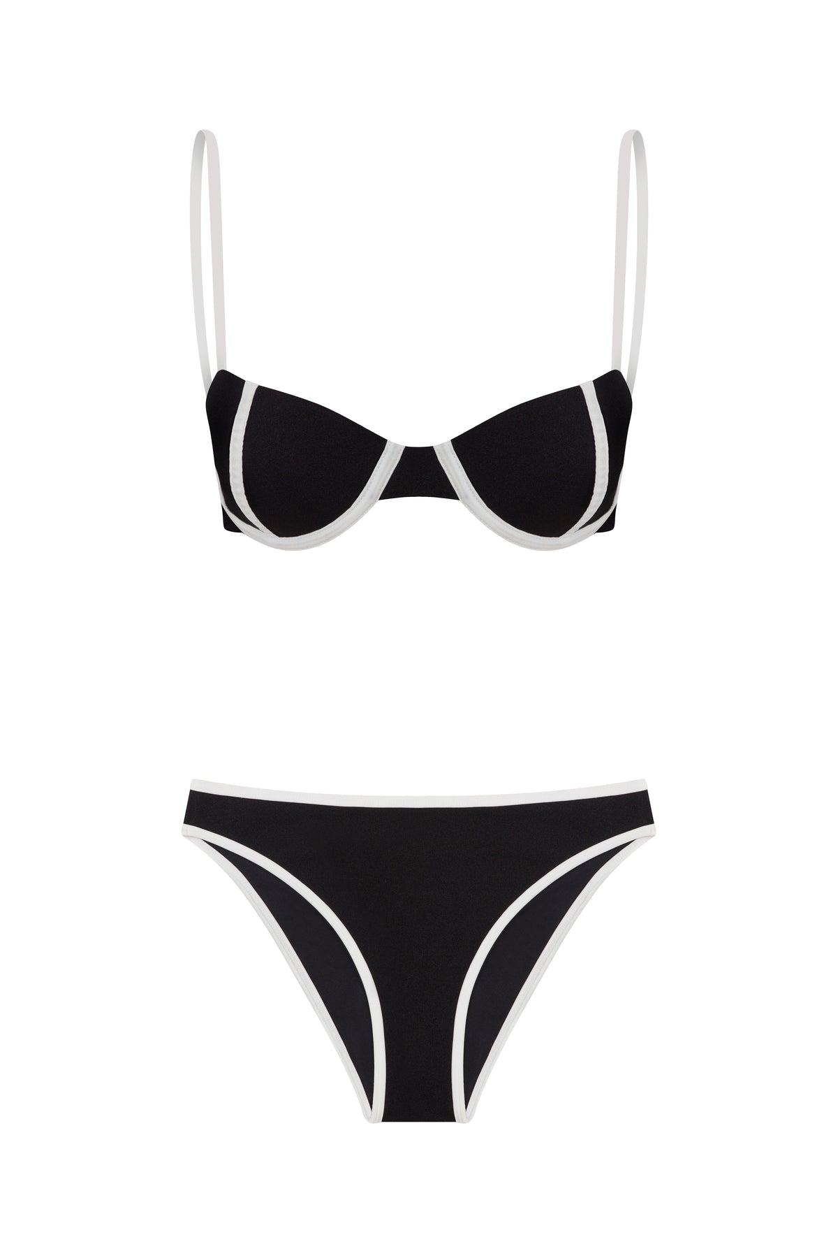 Kontrast Biyeli Balenli Bikini Takım Siyah - Beyaz