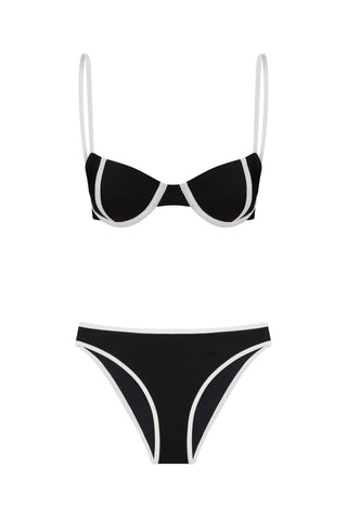 Kontrast Biyeli Balenli Bikini Siyah-Beyaz