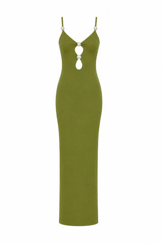 İnci Detay Cutout Elbise Pistachio