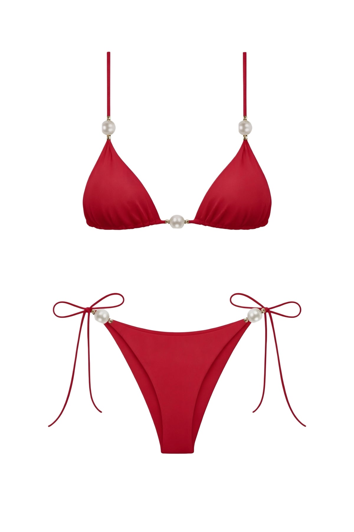 İncili Üçgen Bikini Kırmızı