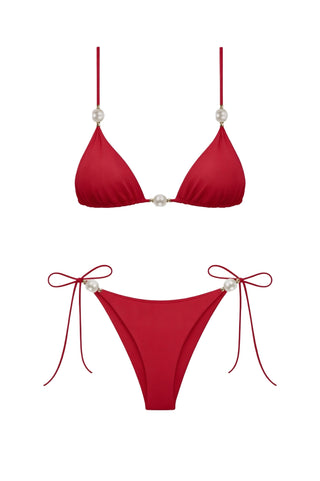 İncili Üçgen Bikini Kırmızı