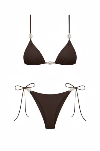 Koyu Kahve İncili Üçgen Bikini