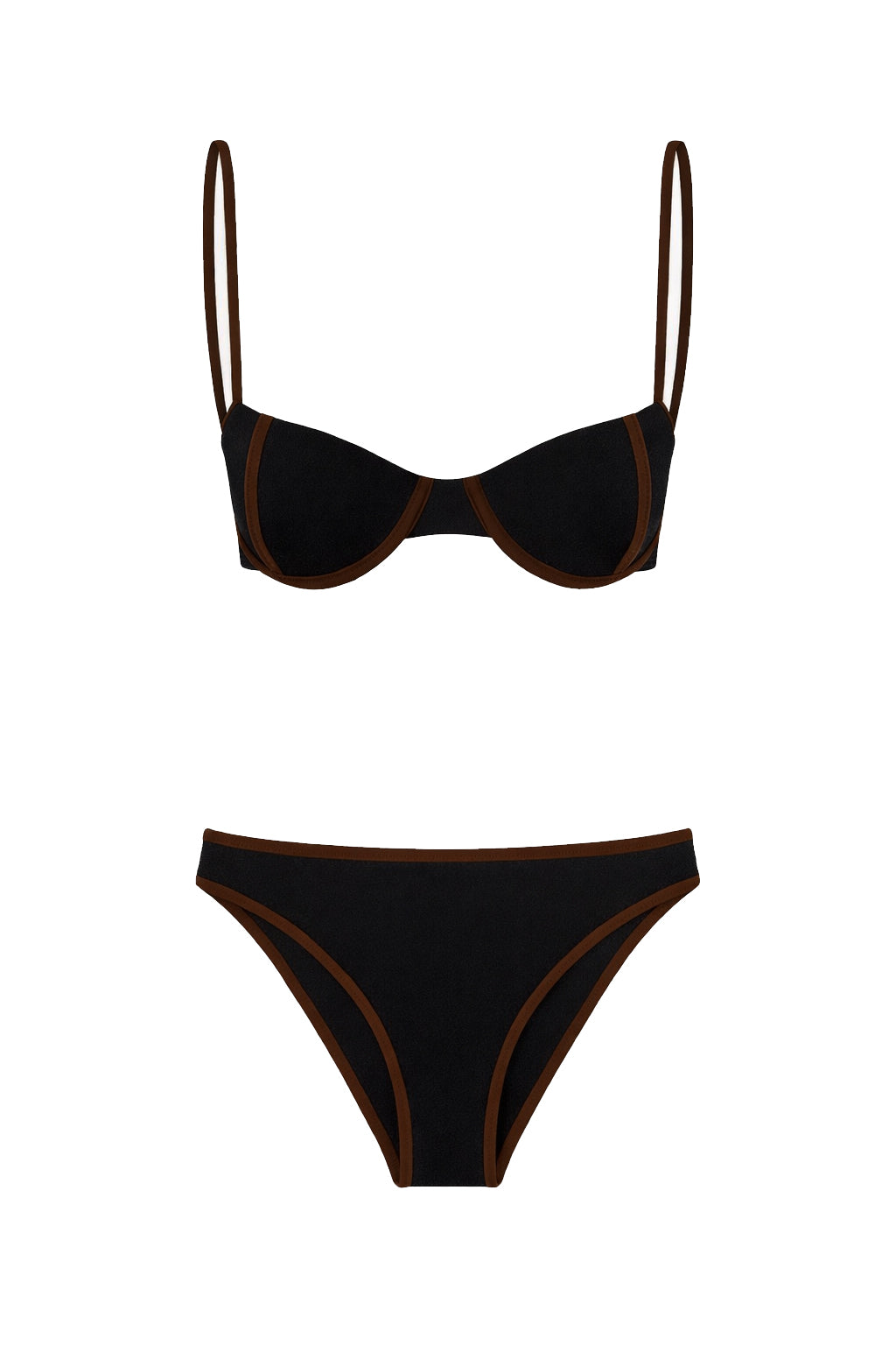Kontrast Biyeli Balenli Bikini Takım Siyah - Kahve