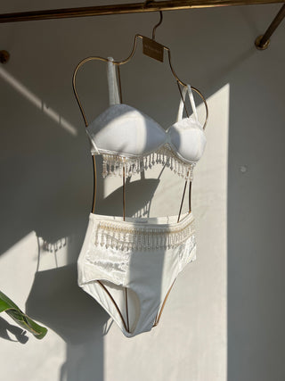 İnci detaylı bralet kadife takım