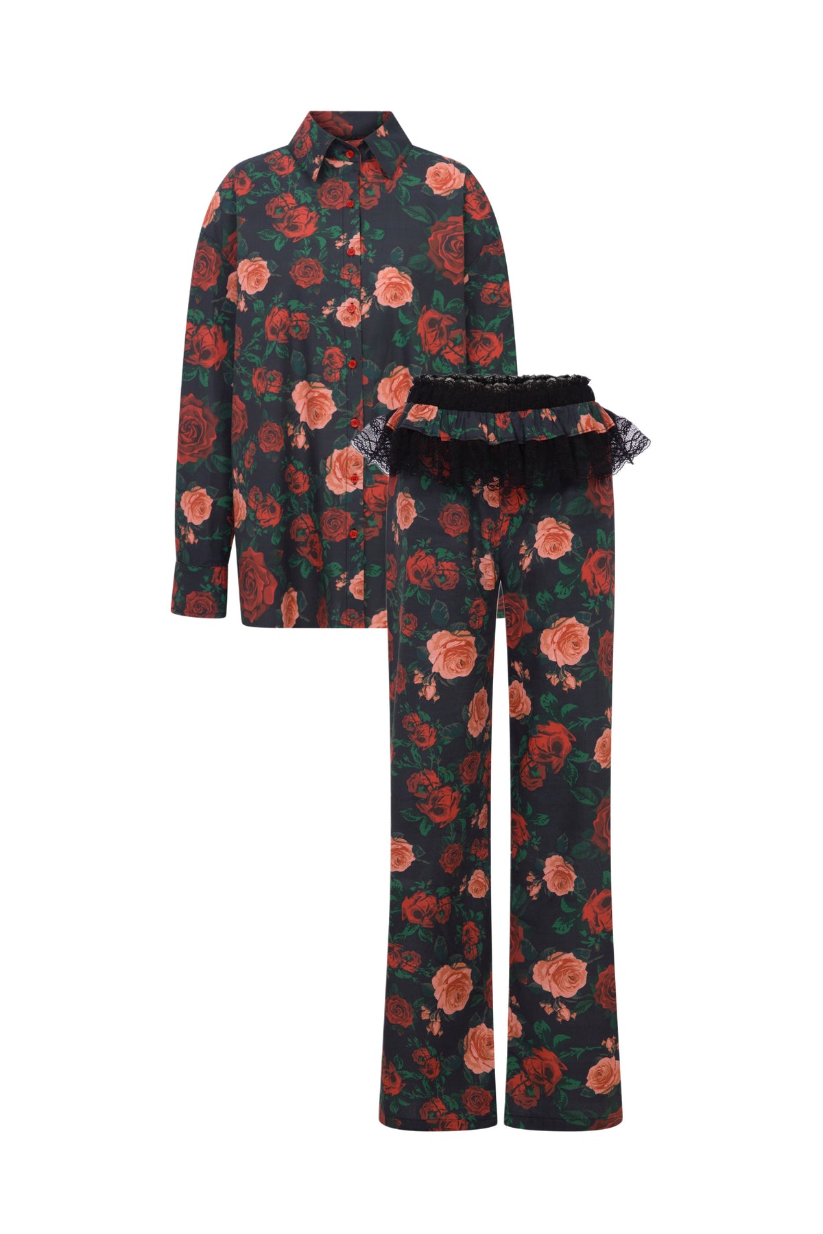 Roseline Gül Desen Pamuklu Pijama Set