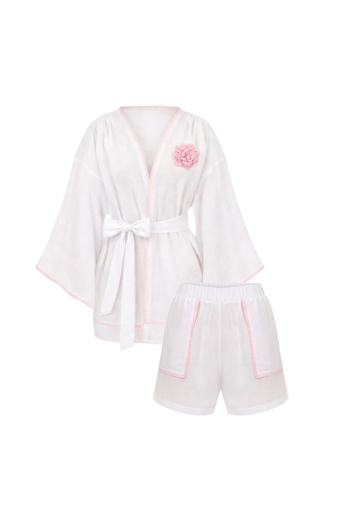 Loulou Şortlu Kimono Pijama Set Beyaz