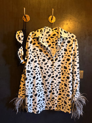 DALIA DALMAÇYA DESEN DEVEKUŞU TÜYLÜ PAMUKLU PİJAMA SET