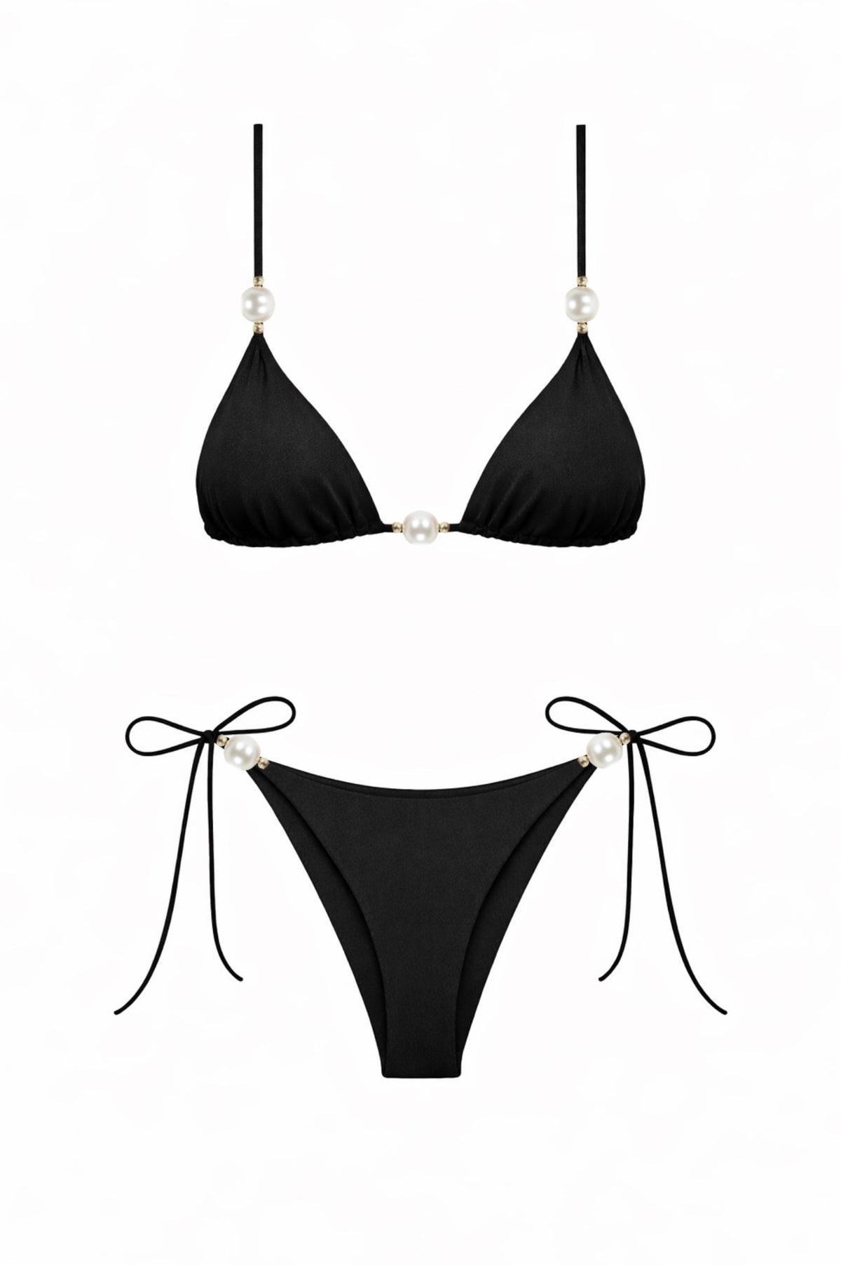 İncili Üçgen Bikini Siyah