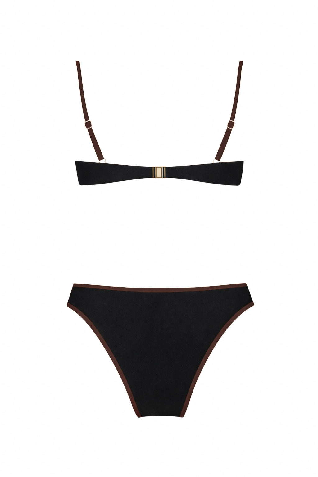 Kontrast Biyeli Balenli Bikini Takım Siyah - Kahve