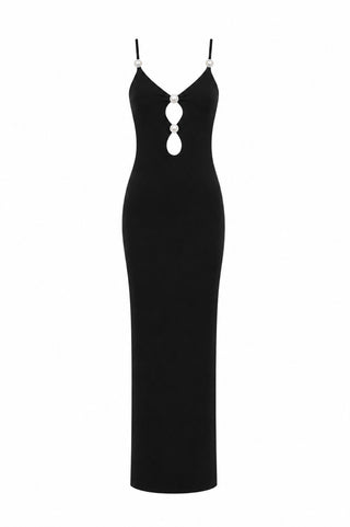 İnci Detay Cutout Elbise Siyah