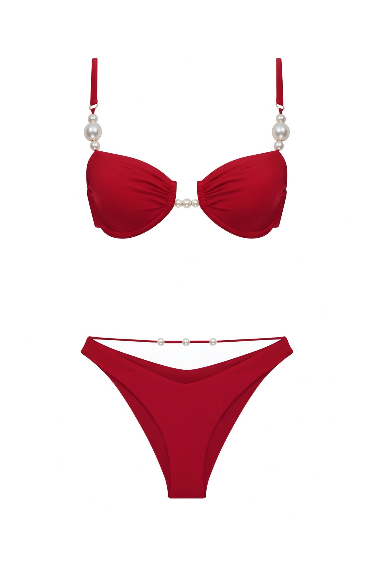 İncili Balenli Bikini Kırmızı