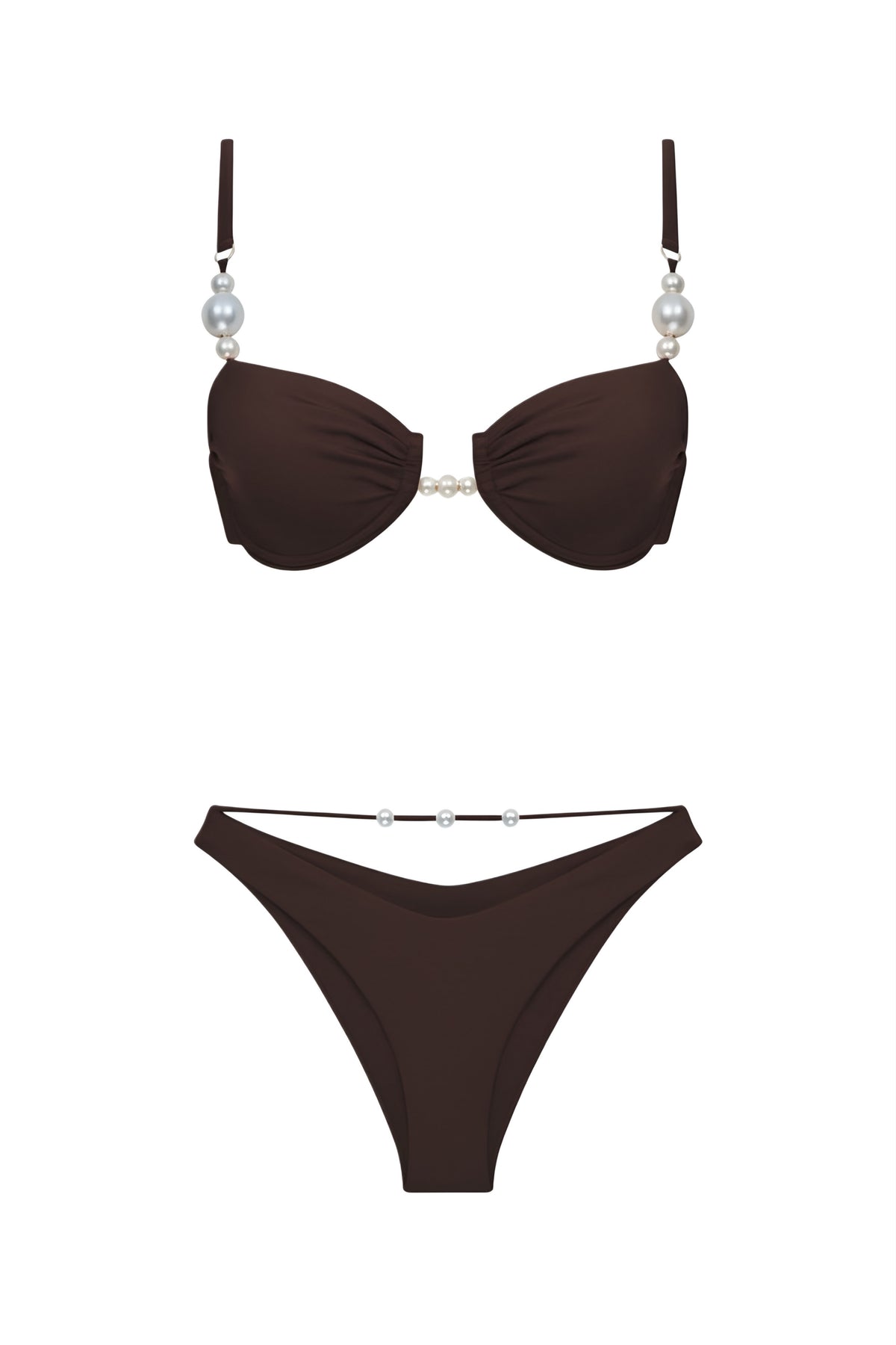 İncili Balenli Koyu Kahve Bikini