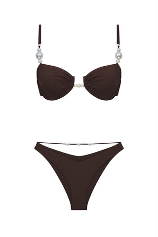 İncili Balenli Koyu Kahve Bikini