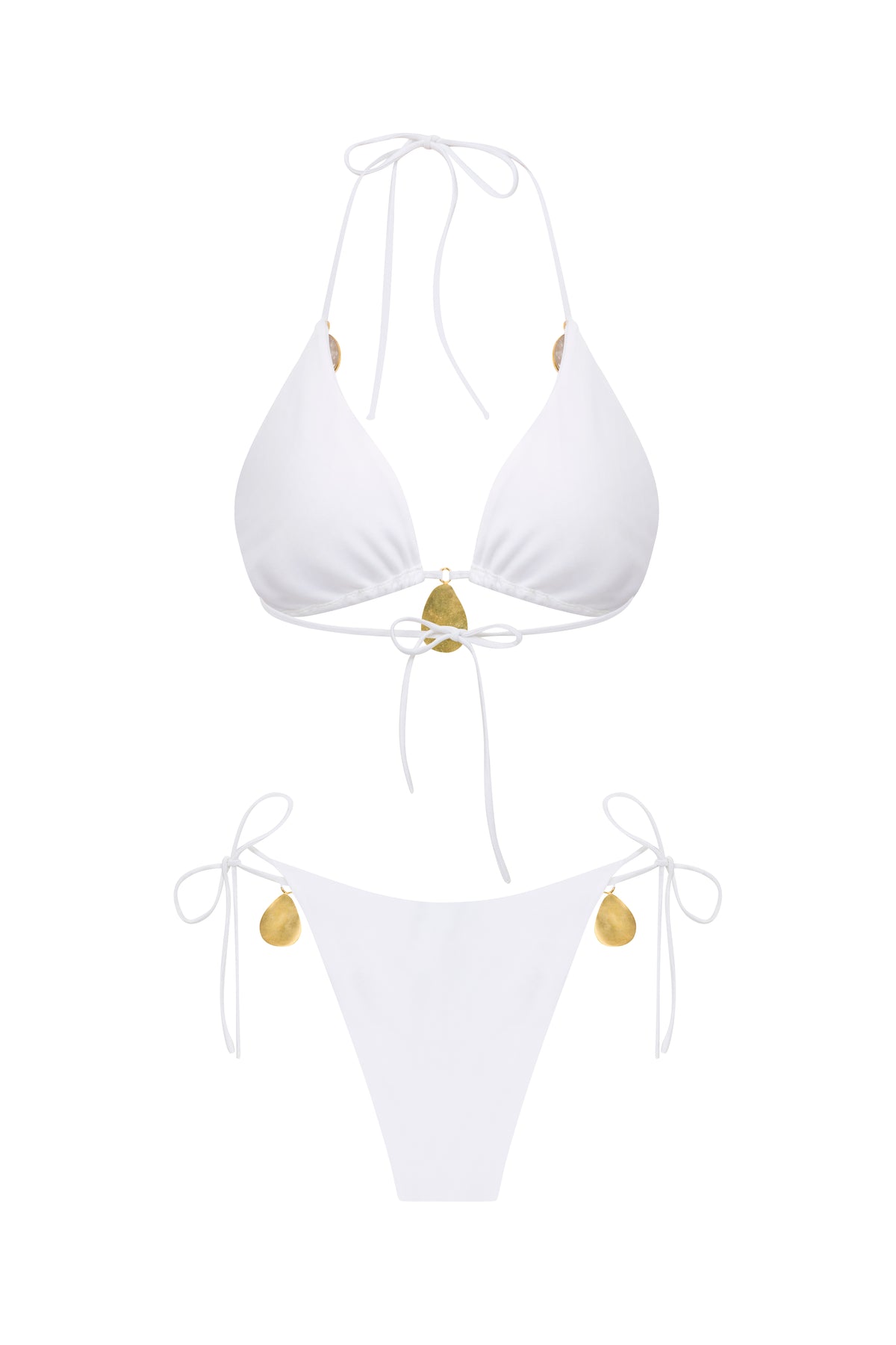 Kristal Kuvars Ve Akik Taşlı Üçgen Bikini Beyaz