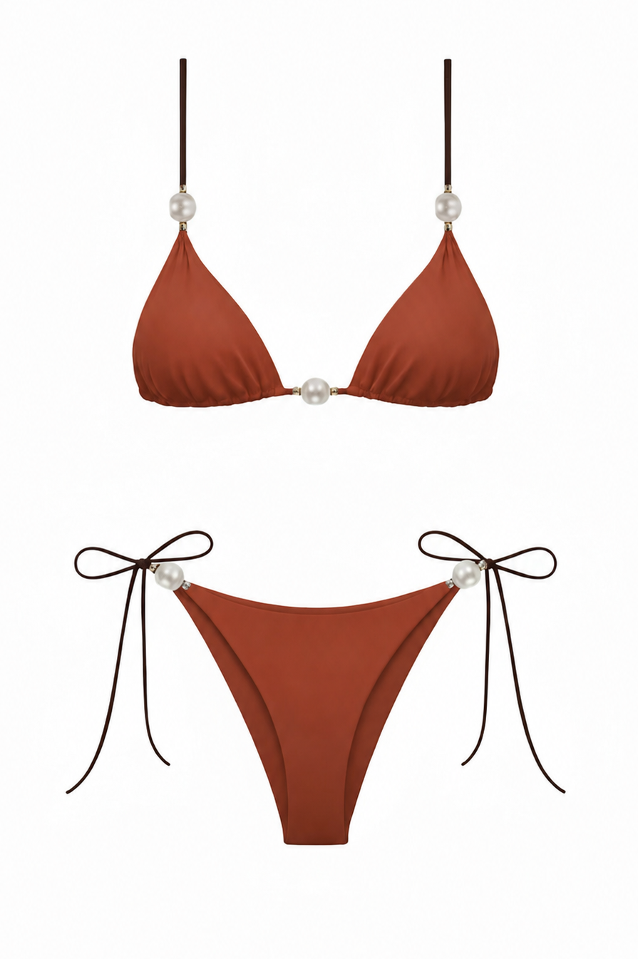 İncili Üçgen Bikini Kiremit