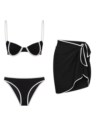 Siyah Kontrast Bikini & Pareo Set