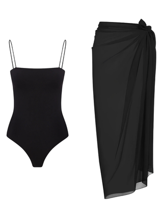 Siyah Straplez Mayo & Pareo Set