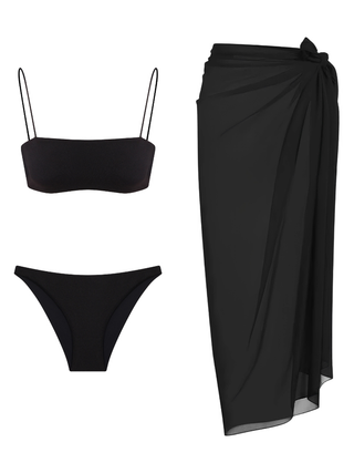 Siyah Straplez Bikini & Siyah Pareo Set